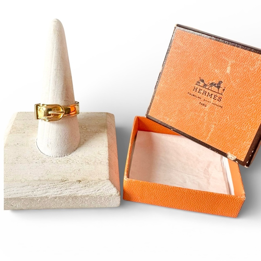 Hermes Gold Engraved Iconic Santur Belt Scarf Ring with Box - Picture 2 of 8